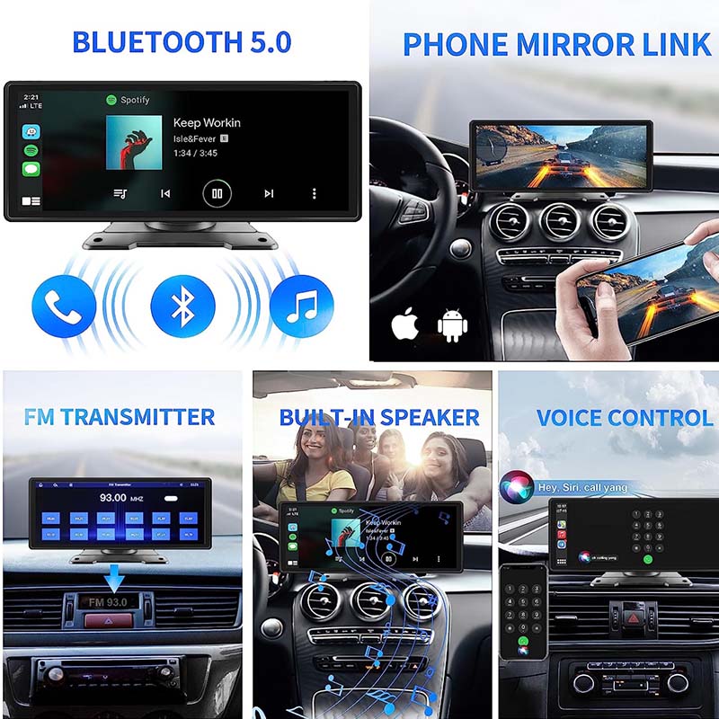 PanoraCirqi Portable 10 inches Wireless Apple Carplay & Android Auto MP5 | GPS, FM Support | Navigation | Cameras