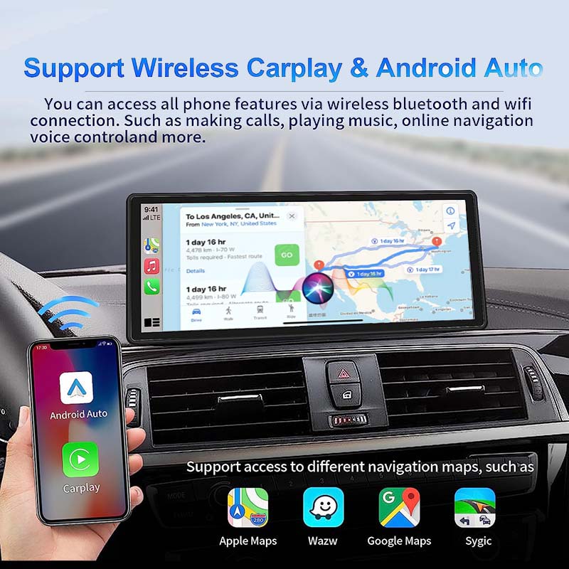 PanoraCirqi Portable 10 inches Wireless Apple Carplay & Android Auto MP5 | GPS, FM Support | Navigation | Cameras